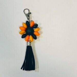 Black and Orange Flower Keychain Accessory